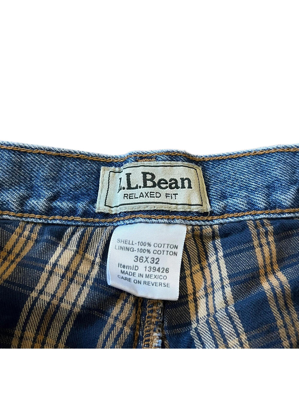 Vintage LL Bean Plaid Flannel Lined Jeans Mens 36 x 32 Classic Fit Straight Leg - Picture 3 of 3
